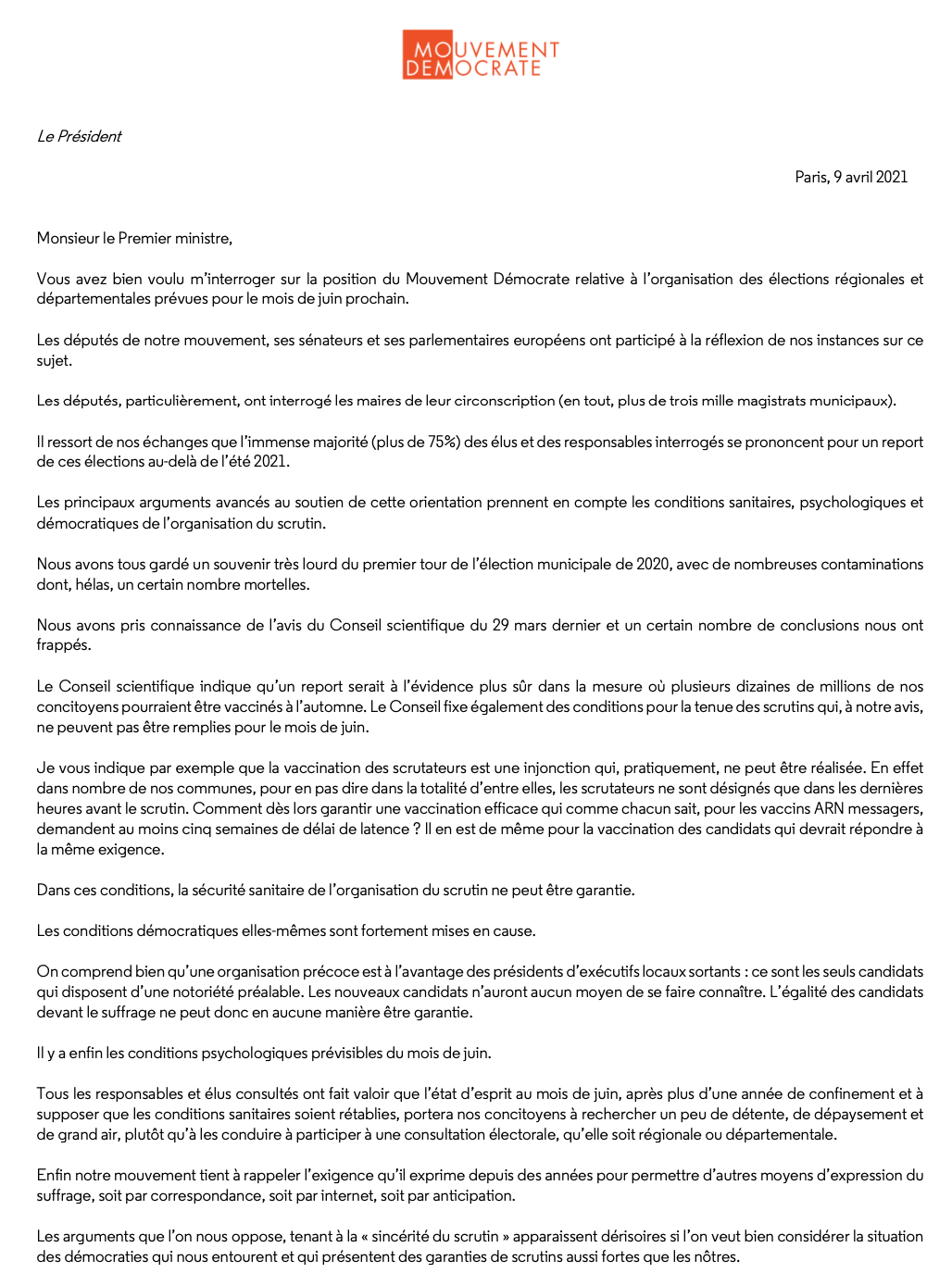 Lettre au Premier ministre 1/2